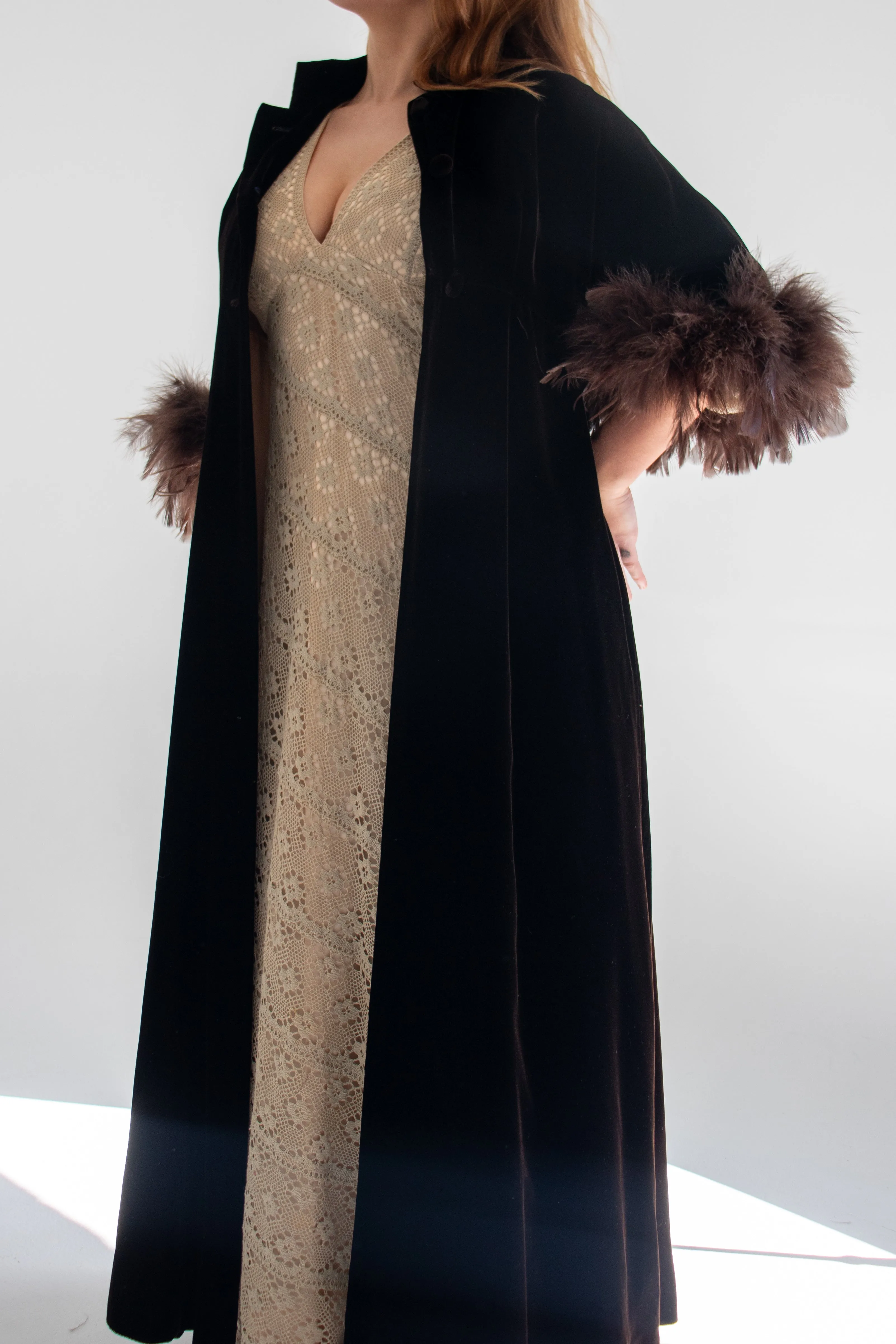 60s Velvet Feathered Coat