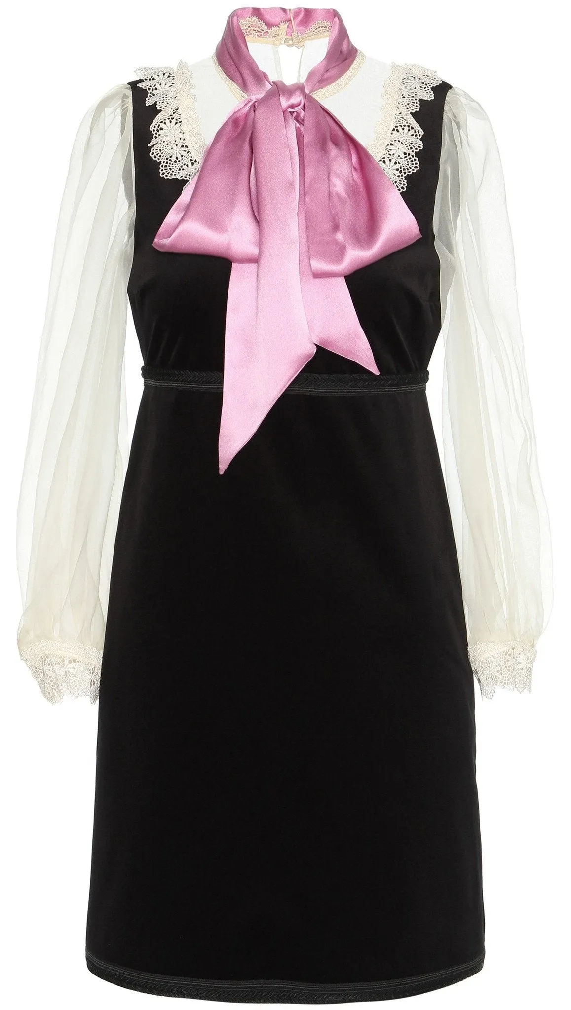 Black Velvet Organza Dress with Bow Detail