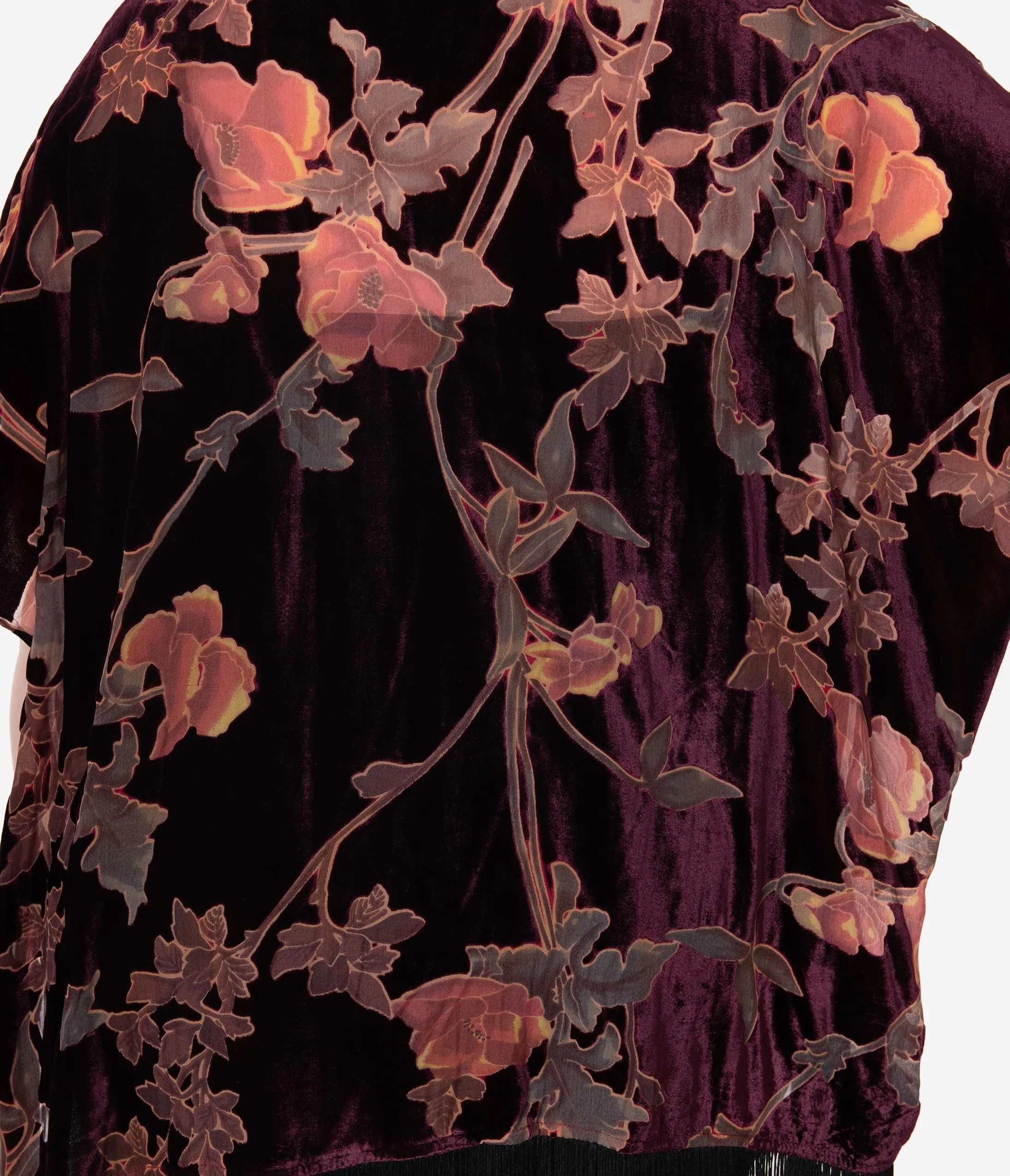 Burgundy Floral Devore Velvet Kimono