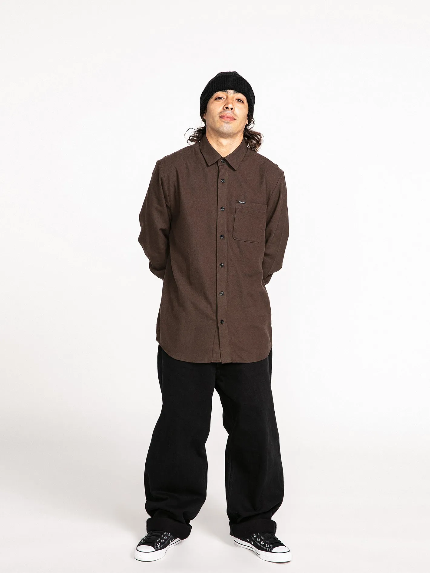 Caden Solid Long Sleeve Shirt - Dark Brown