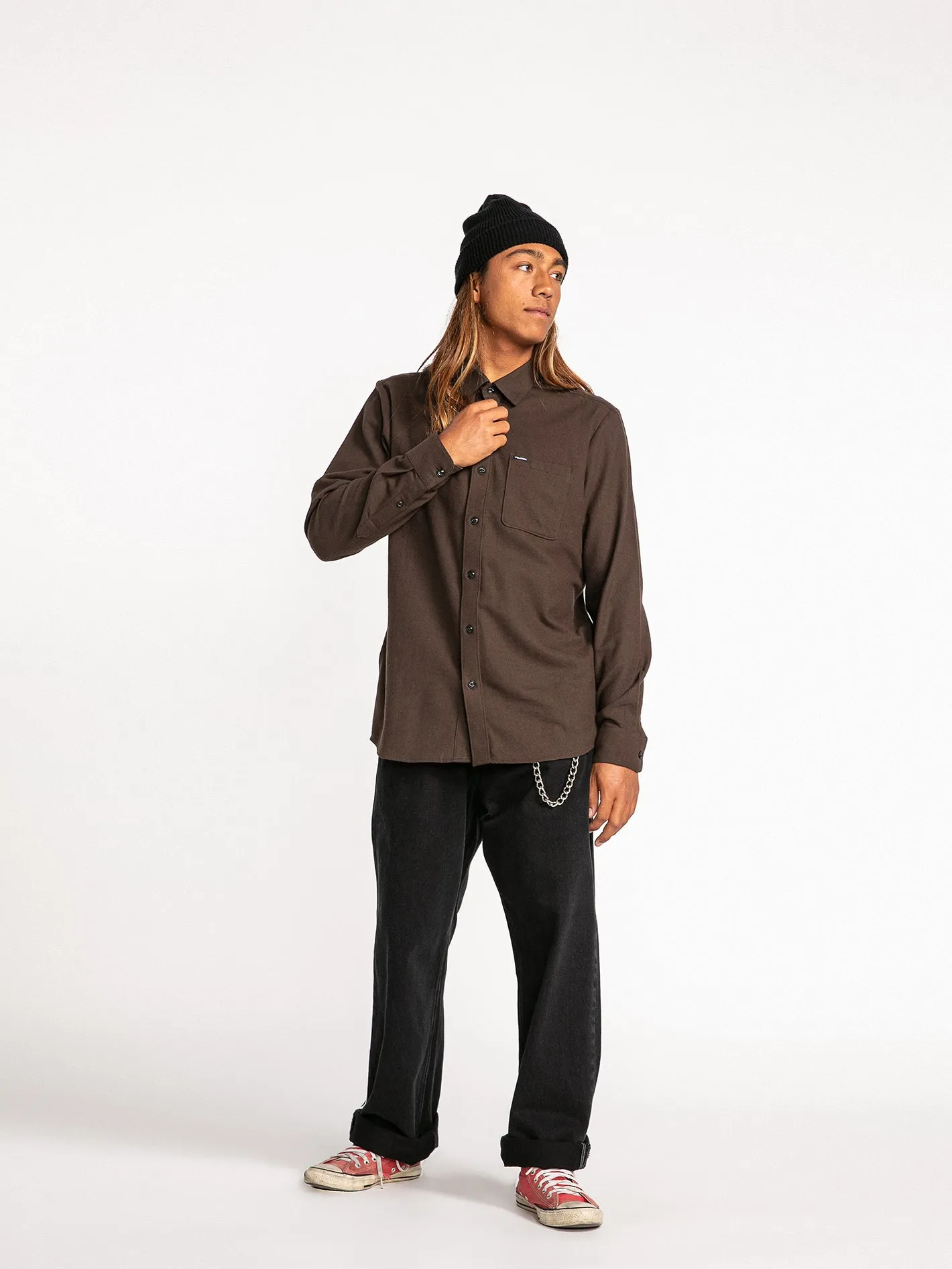 Caden Solid Long Sleeve Shirt - Dark Brown