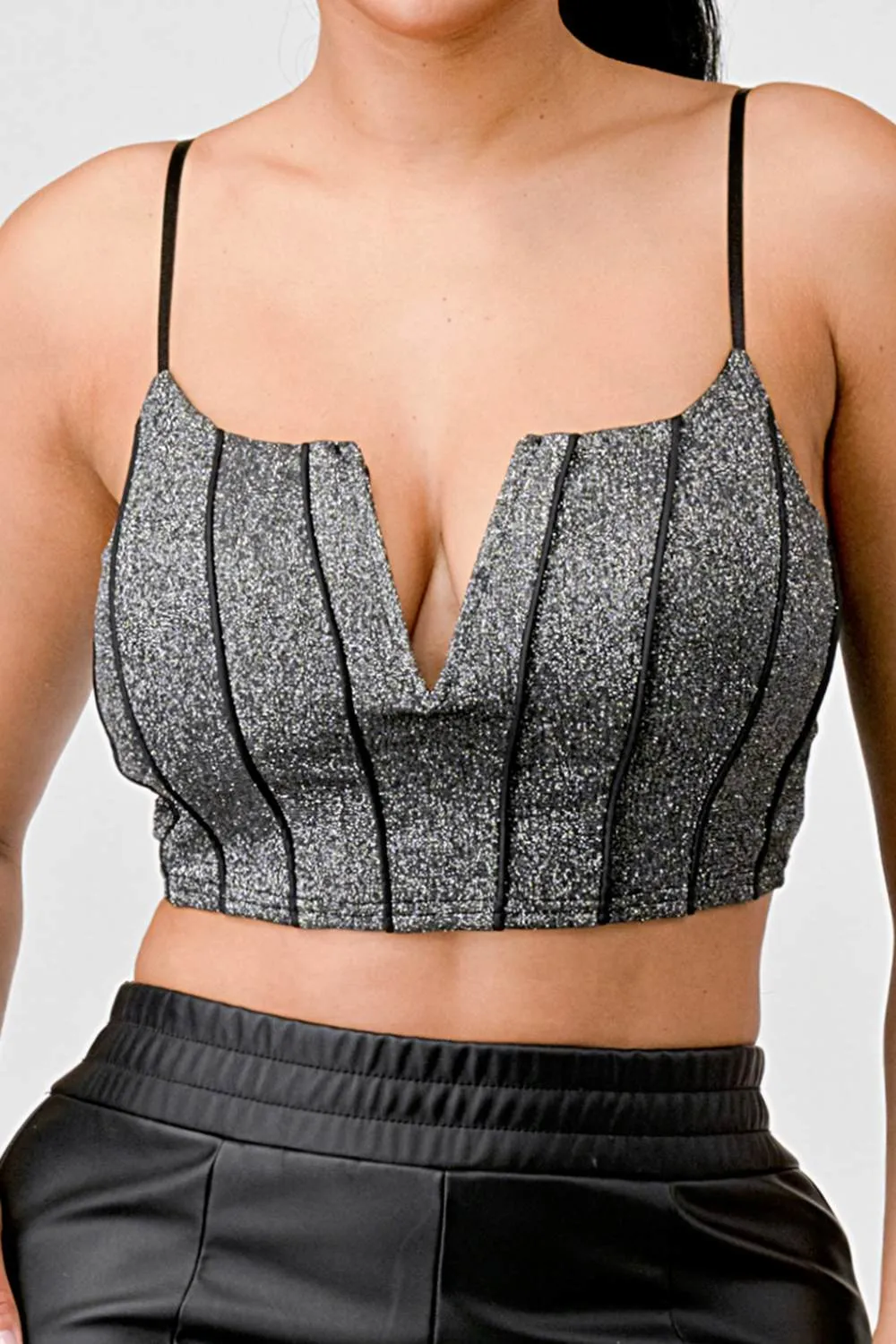 CHIC METALLIC GLITTER V-WIRED STRIPE CAMI TOP