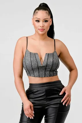 CHIC METALLIC GLITTER V-WIRED STRIPE CAMI TOP