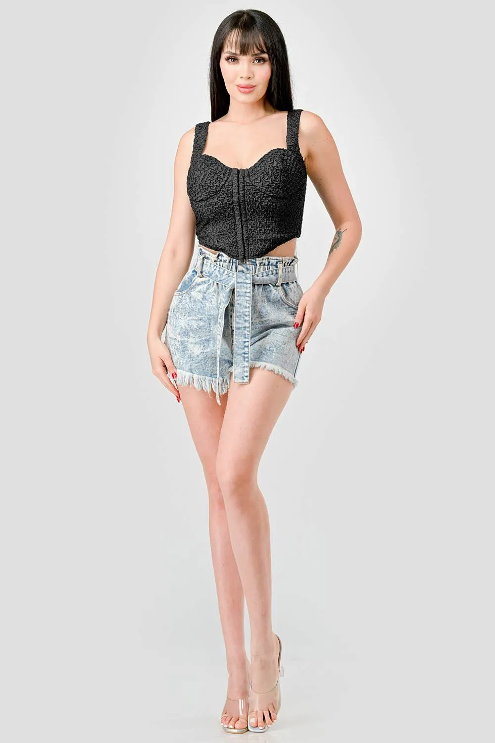 CRINKLE SWEETHEART HOOKED BUSTIER CROPPED TOP