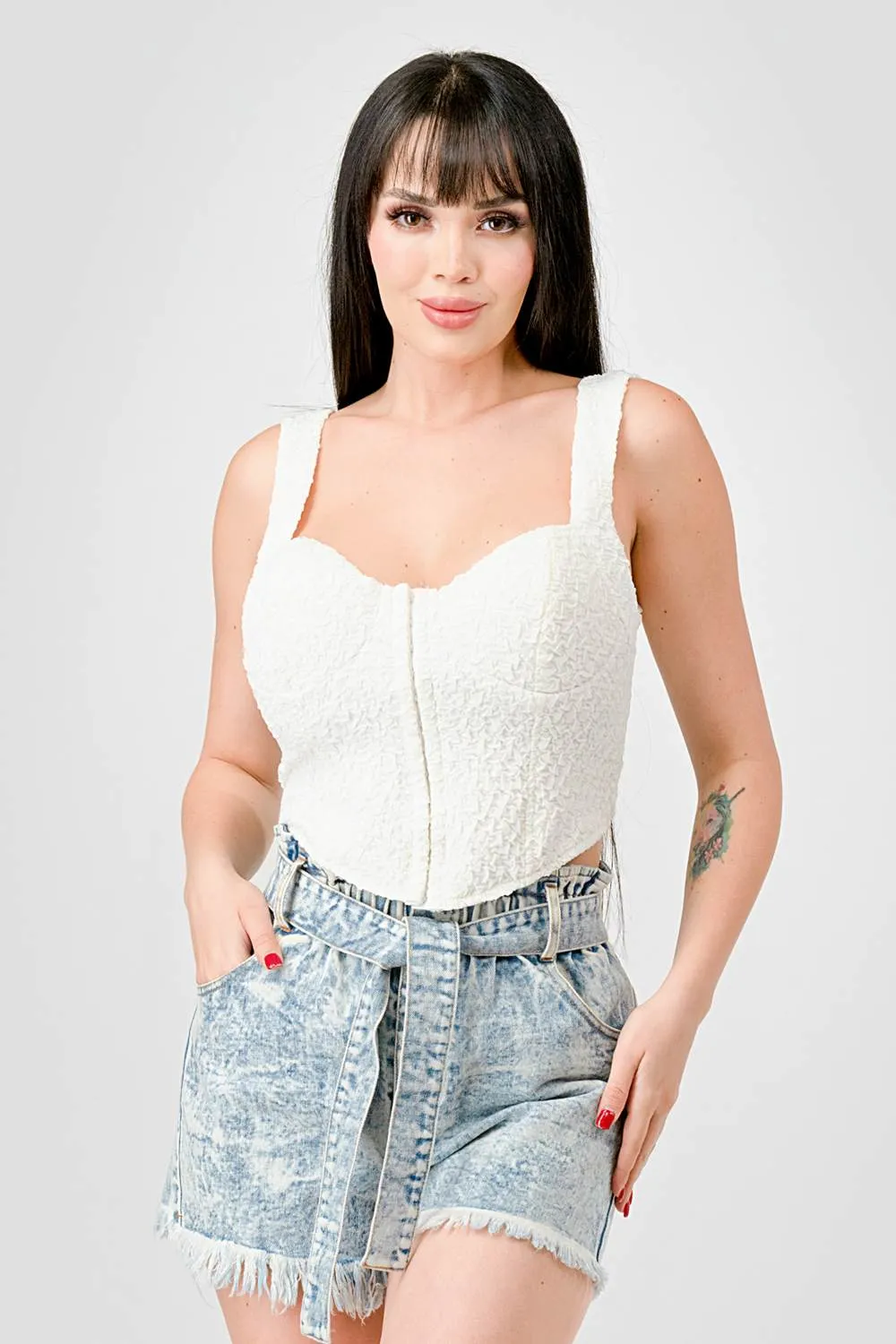 CRINKLE SWEETHEART HOOKED BUSTIER CROPPED TOP