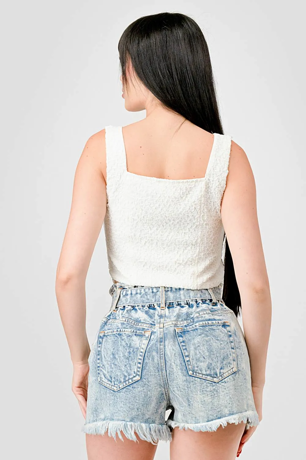 CRINKLE SWEETHEART HOOKED BUSTIER CROPPED TOP