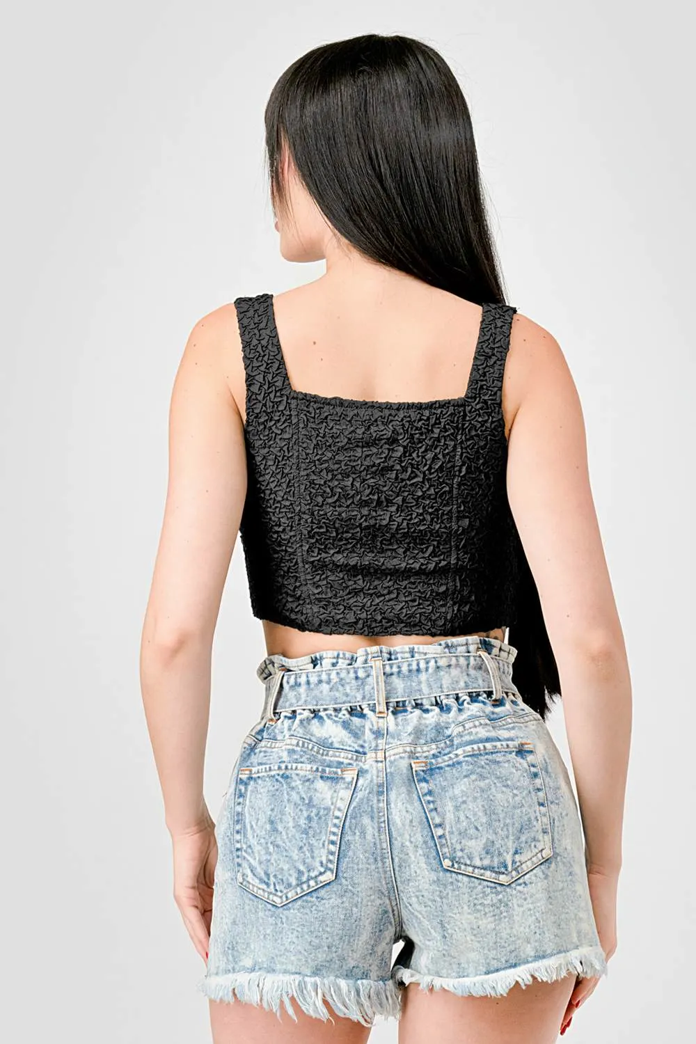 CRINKLE SWEETHEART HOOKED BUSTIER CROPPED TOP