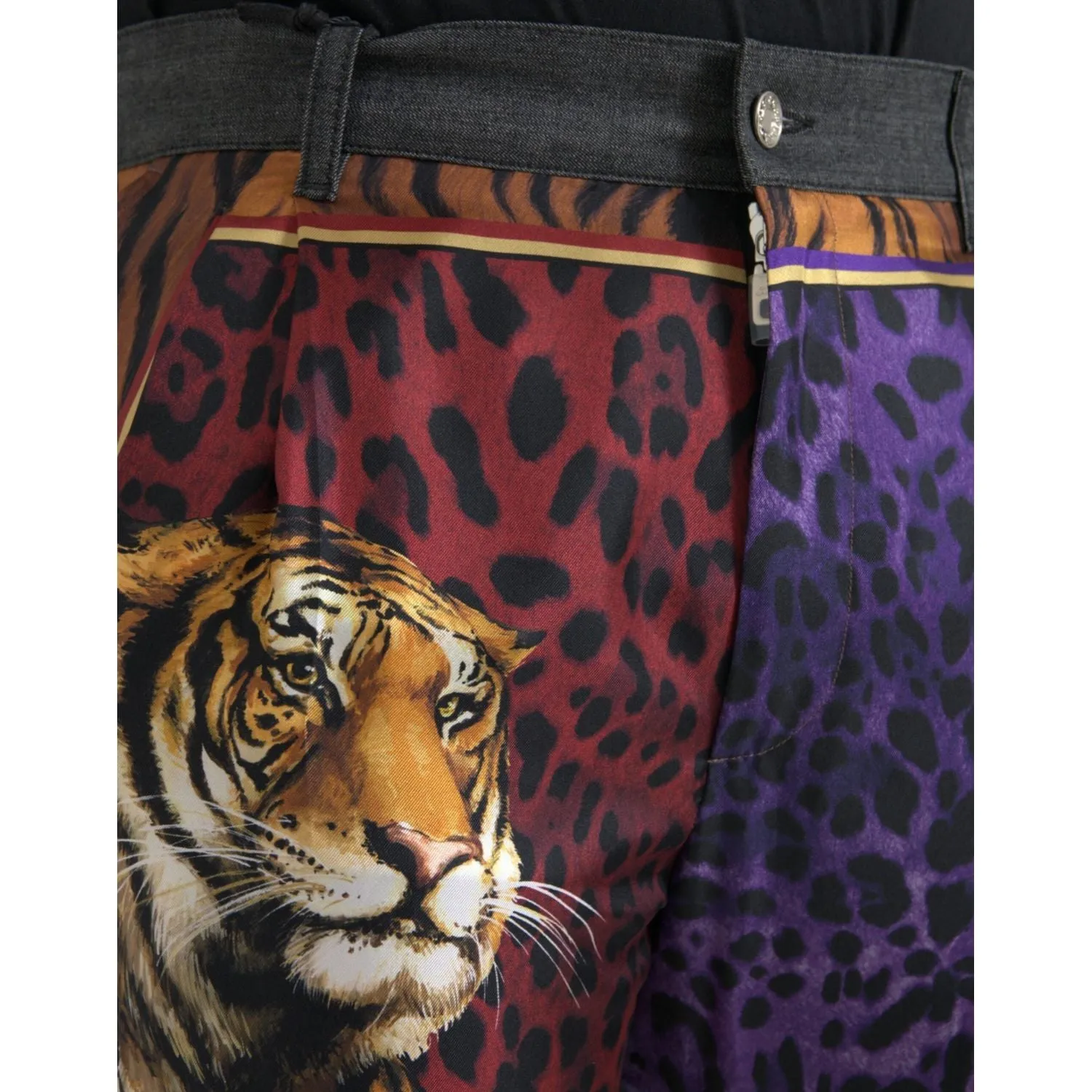 Dolce & Gabbana Multicolor Tiger Leopard Cotton Loose Tapered Pants