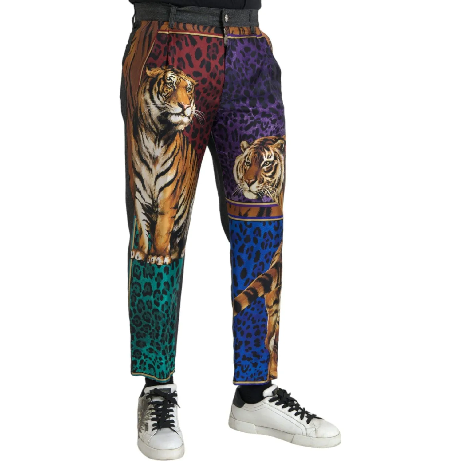 Dolce & Gabbana Multicolor Tiger Leopard Cotton Loose Tapered Pants