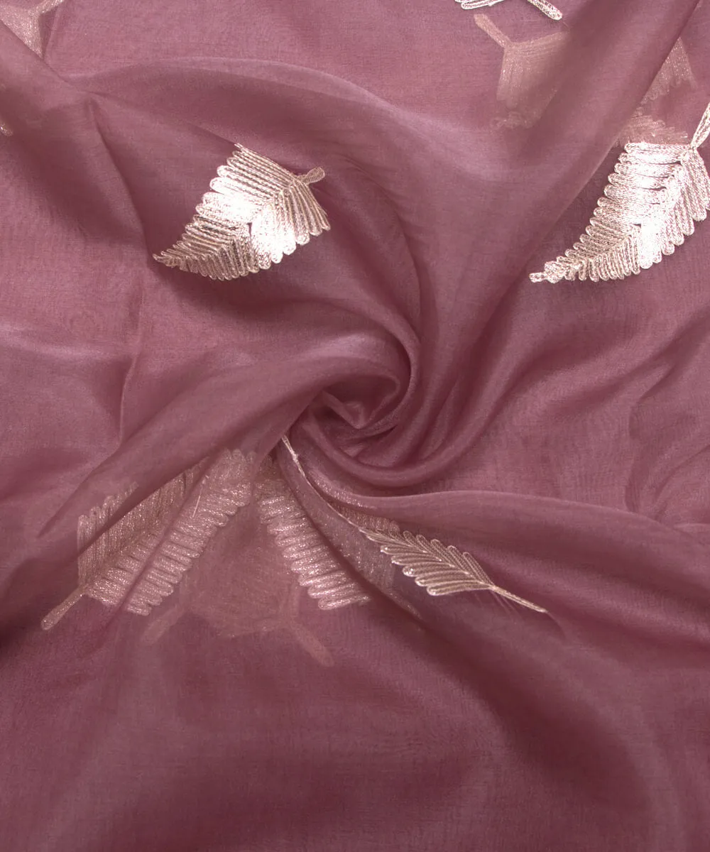 Dusty Rose Colour leaf Embroidery Organza Silk Fabric