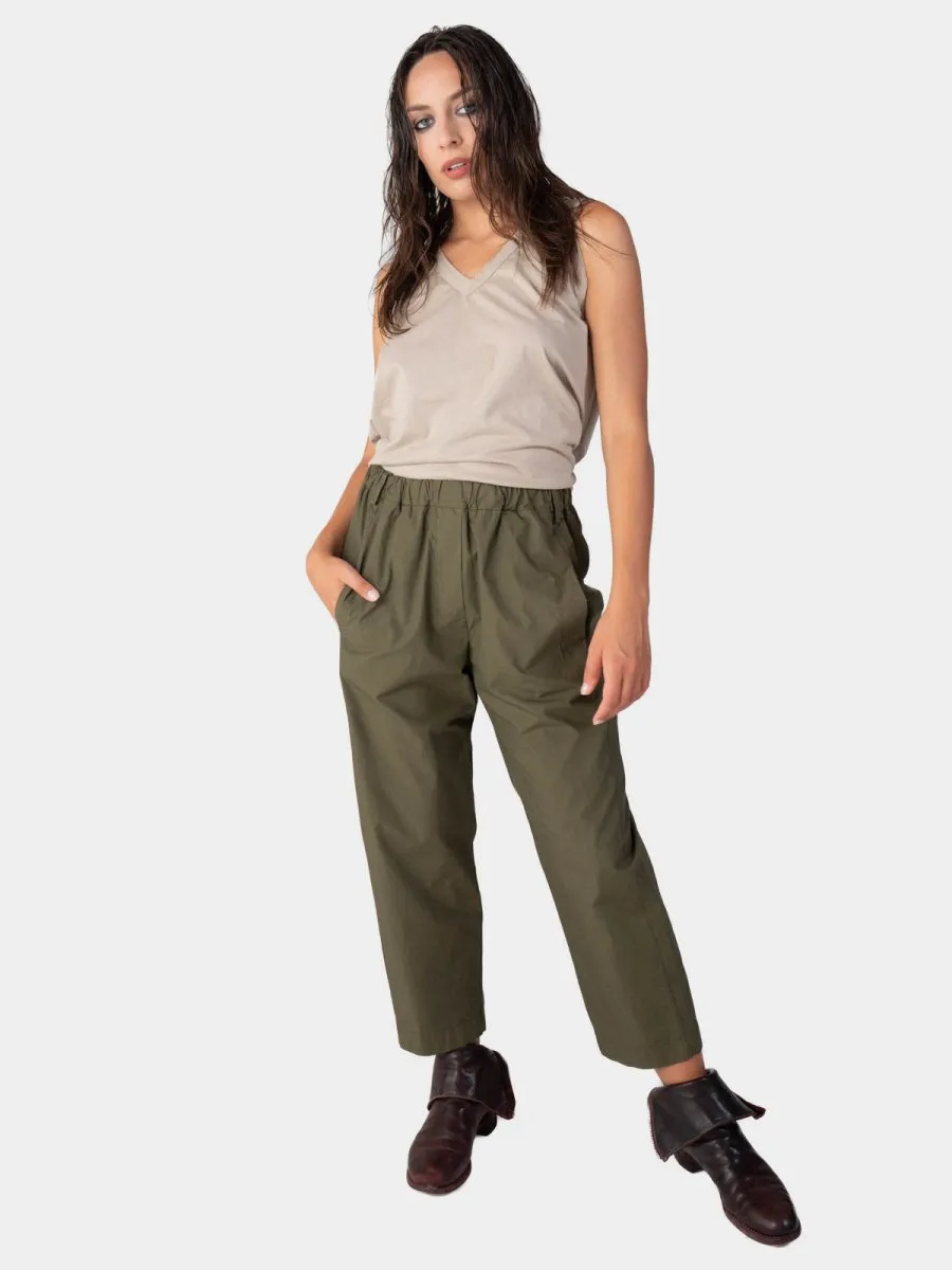 Elastic Waist Tapered Cotton Pants