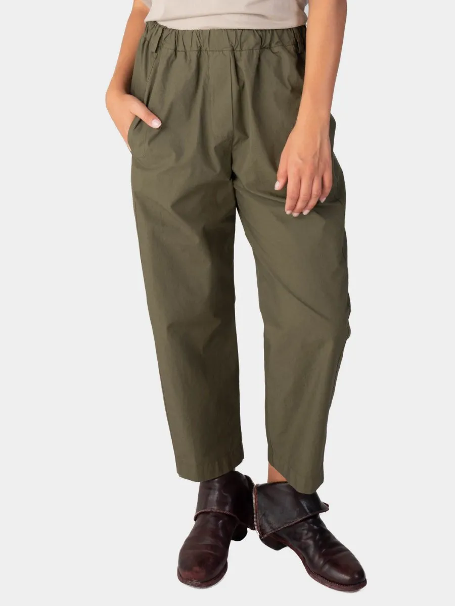 Elastic Waist Tapered Cotton Pants