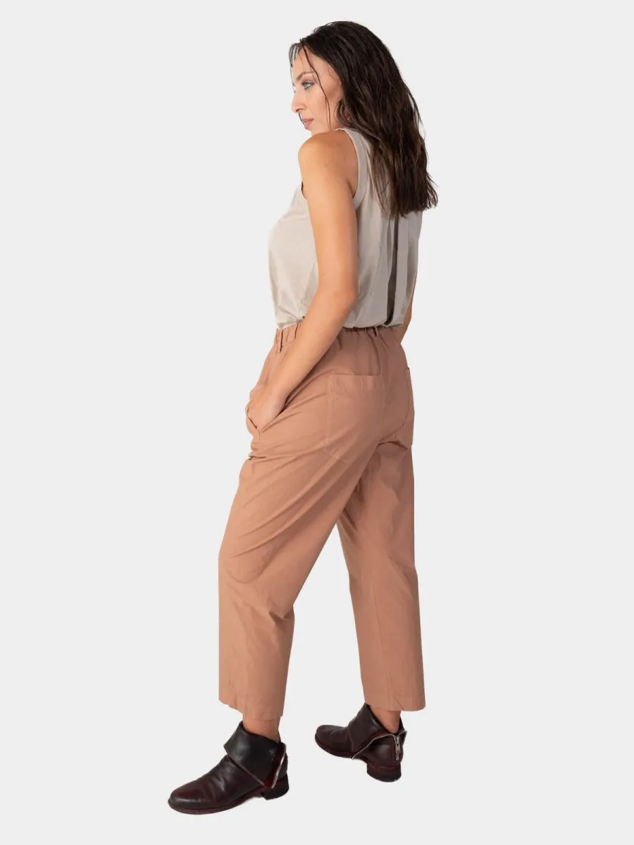 Elastic Waist Tapered Cotton Pants