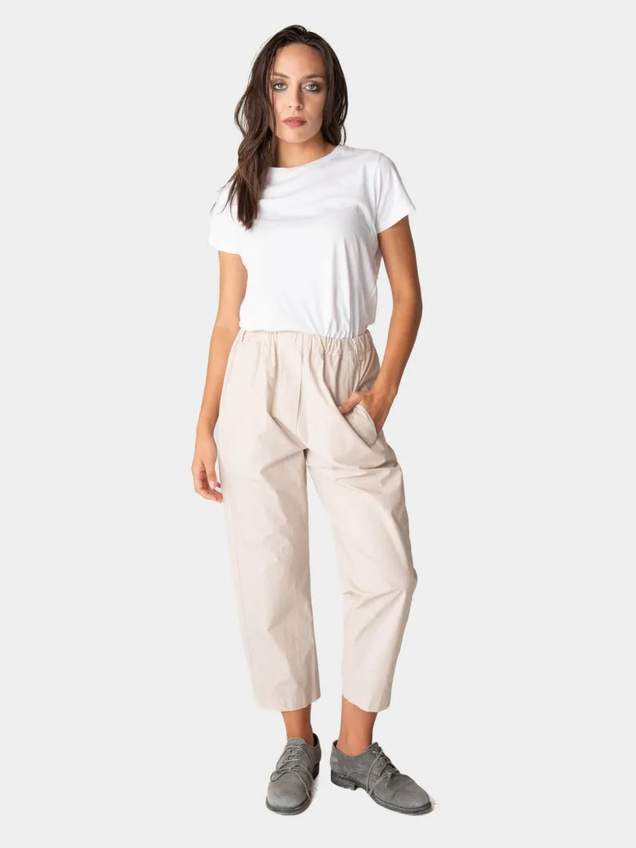 Elastic Waist Tapered Cotton Pants