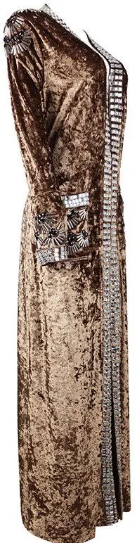 Embellished Crushed Velvet Ankle-Length Robe-Coat