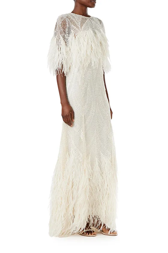 Feathered Capelet Gown