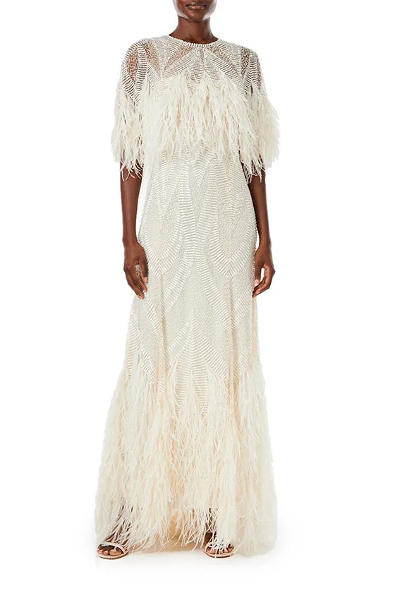 Feathered Capelet Gown