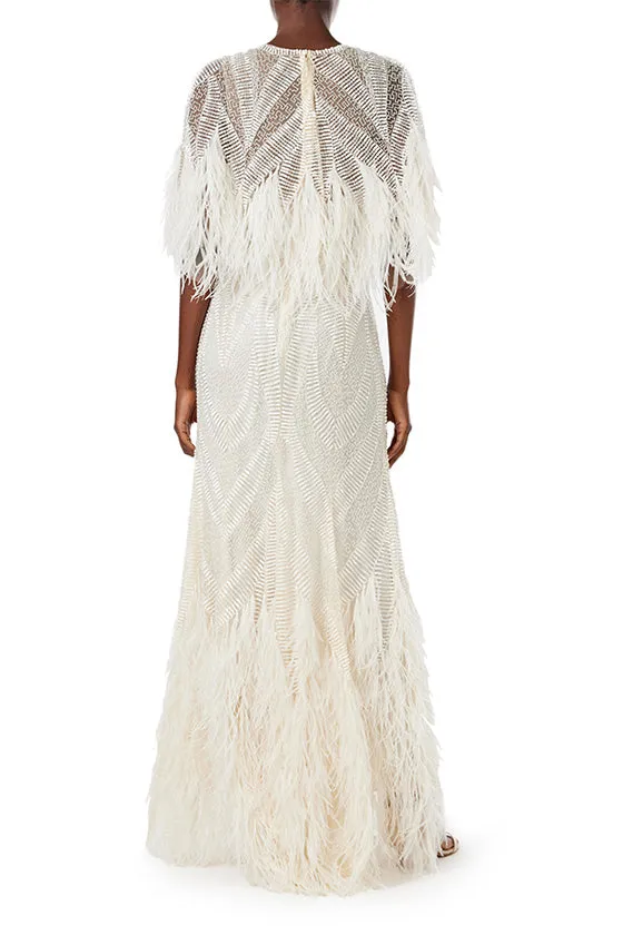 Feathered Capelet Gown