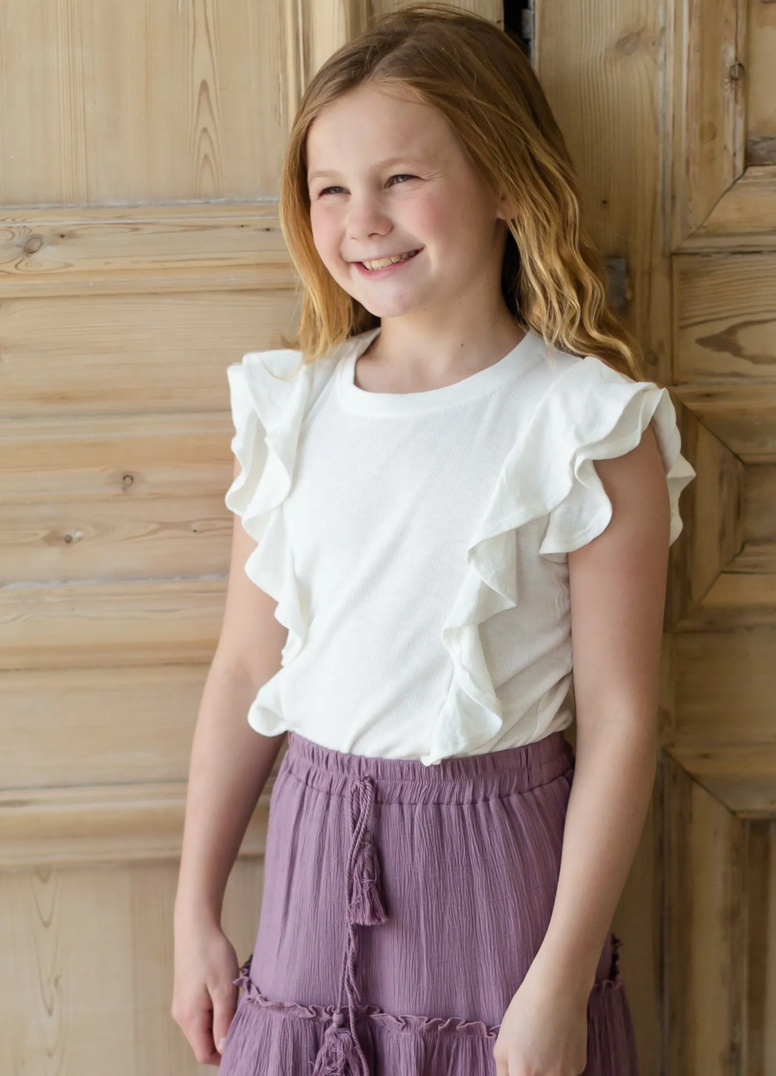 Girls Layered Ruffle Ribbed Knit Top - FINAL SALE