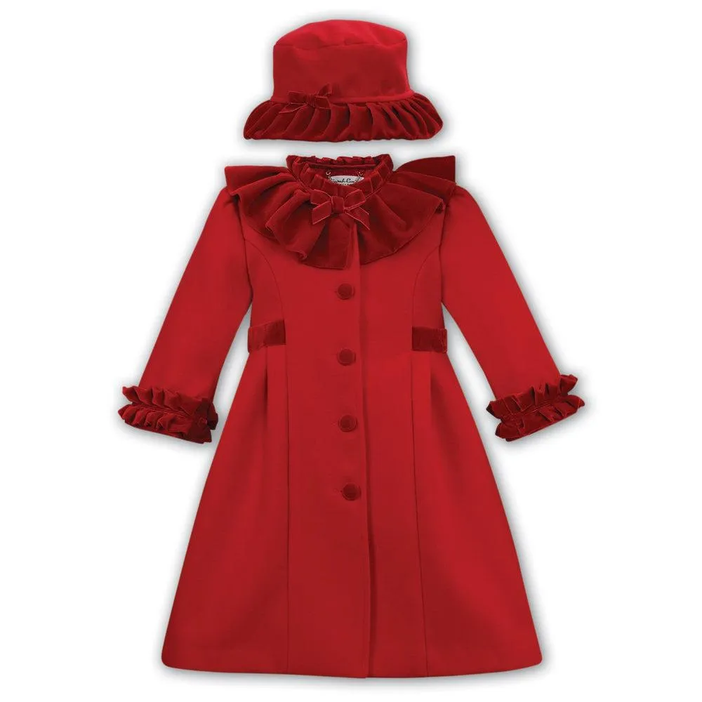 Girls Red Velvet Coat & Hat