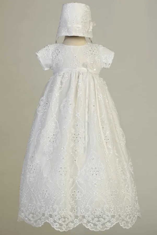 Girls White Christening & Baptism Gown - Bonnie