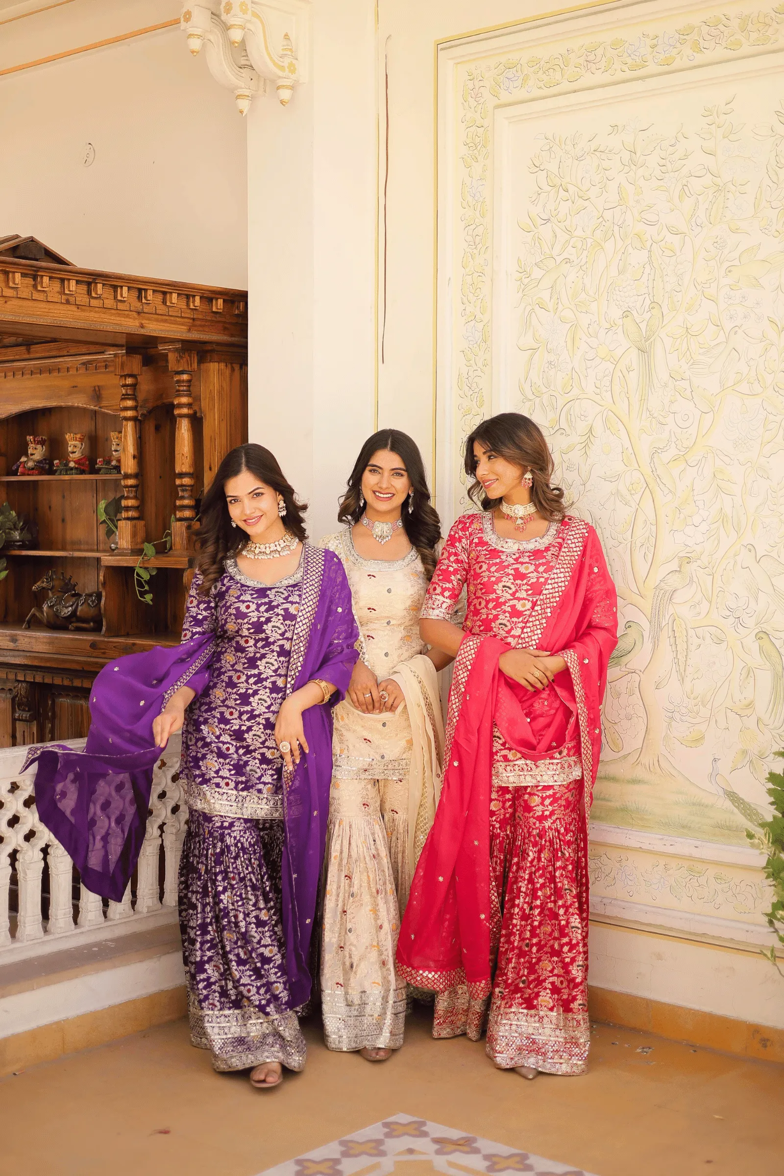 Glamwiz Wine Banarasi Sharara Suit