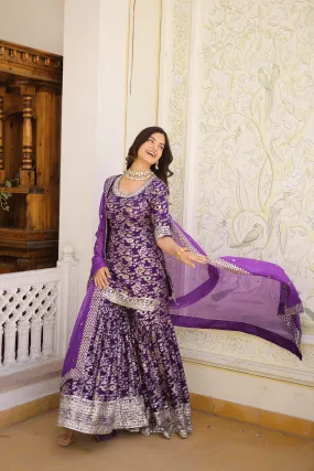 Glamwiz Wine Banarasi Sharara Suit