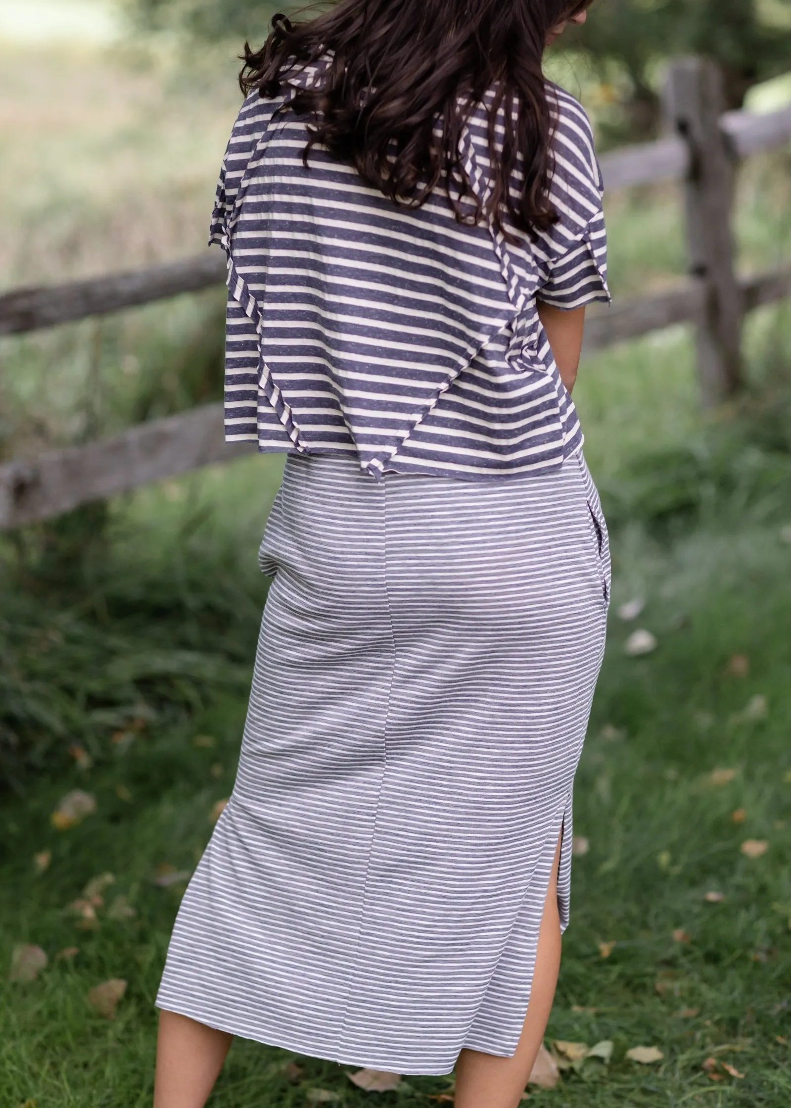 Gray Layered Midi Stripe Knit Dress - FINAL SALE