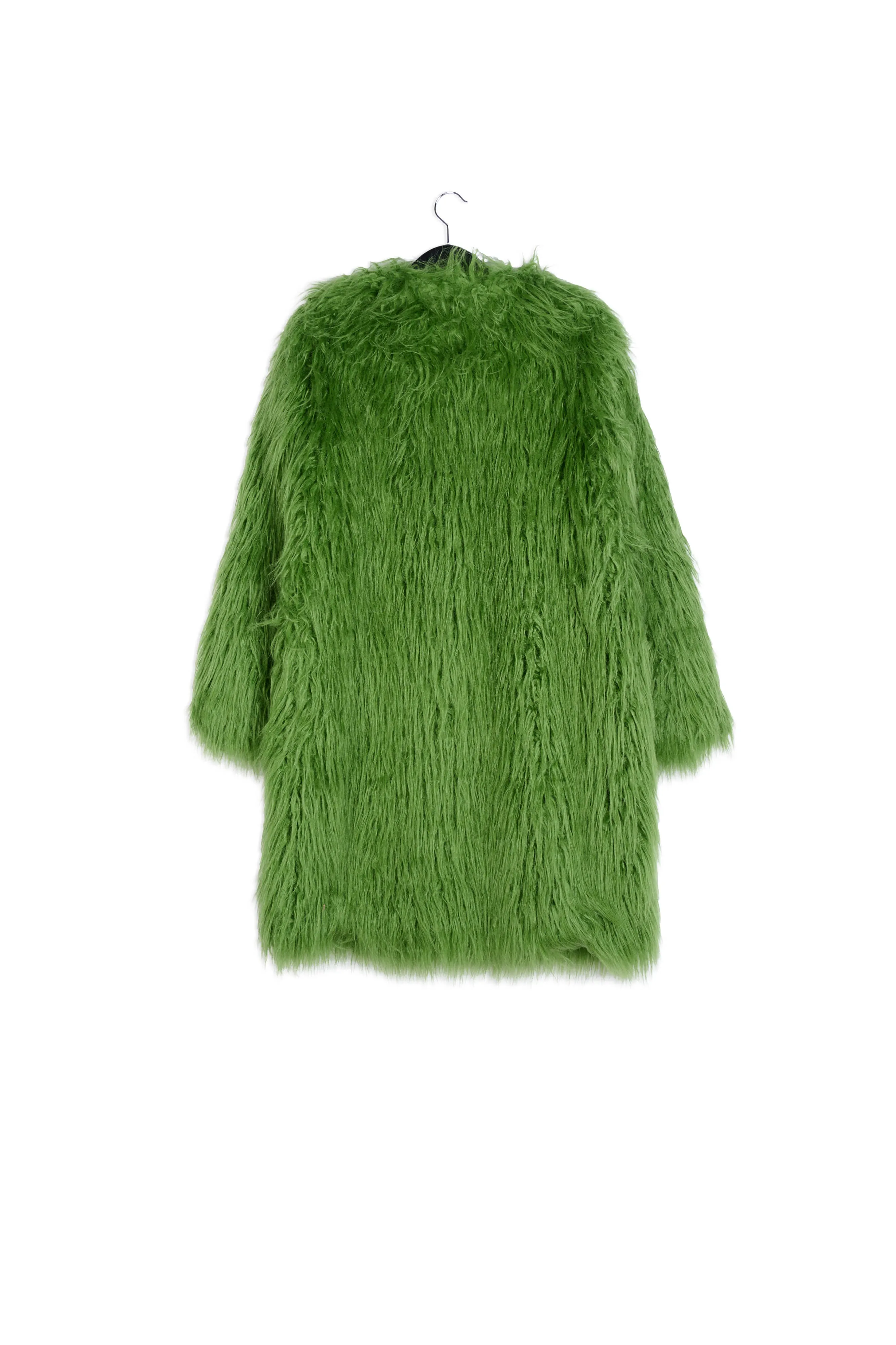 Green oversized faux fur coat