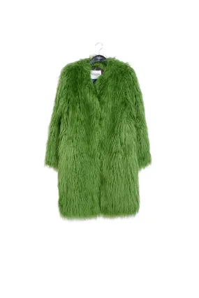 Green oversized faux fur coat