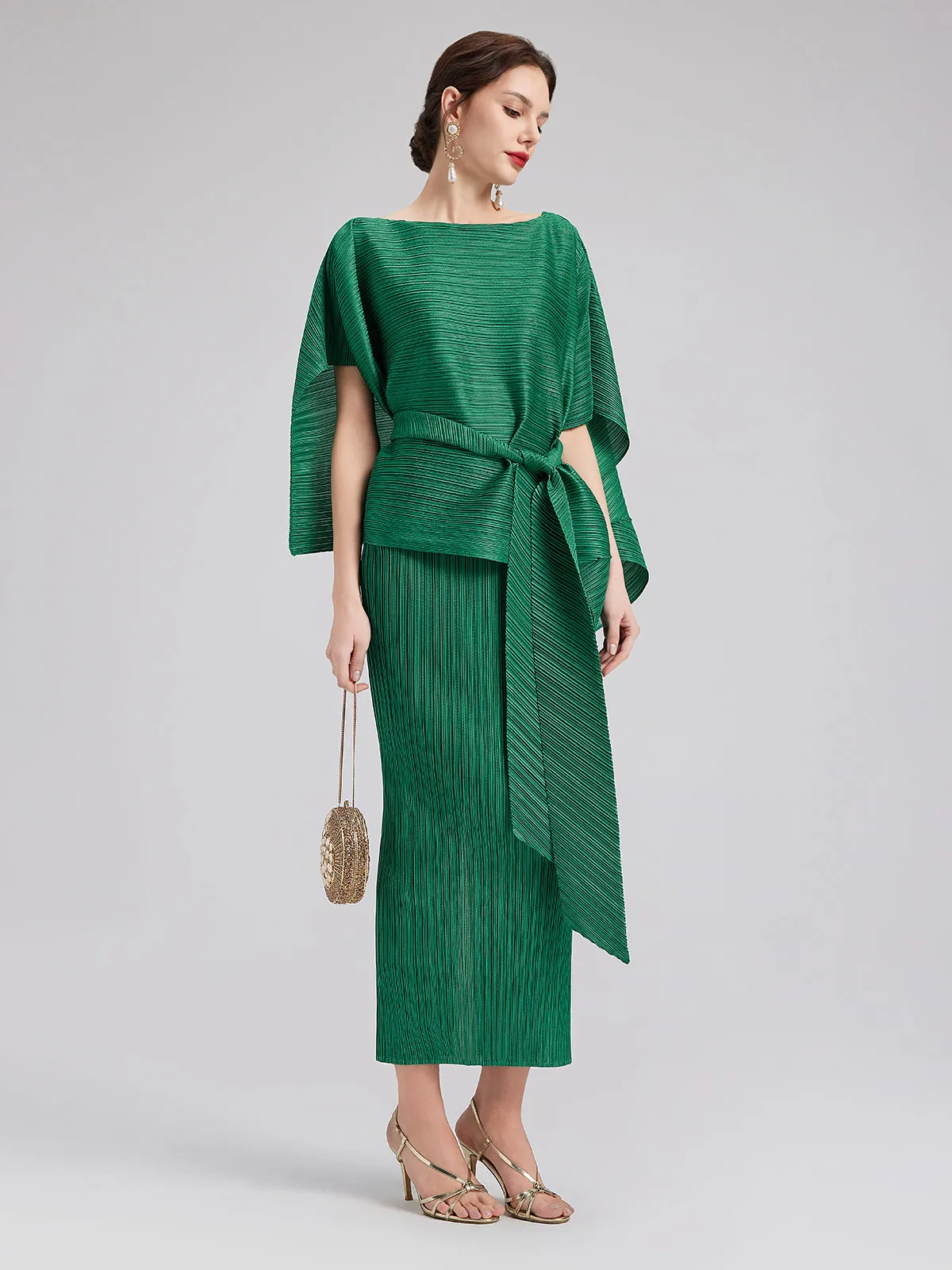 High-End Pleated Dress Set