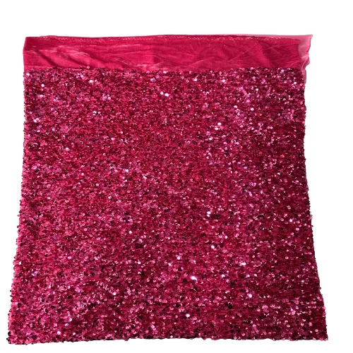 Hot Pink Sequins Embroidered Stretch Velvet Rodeo Fabric