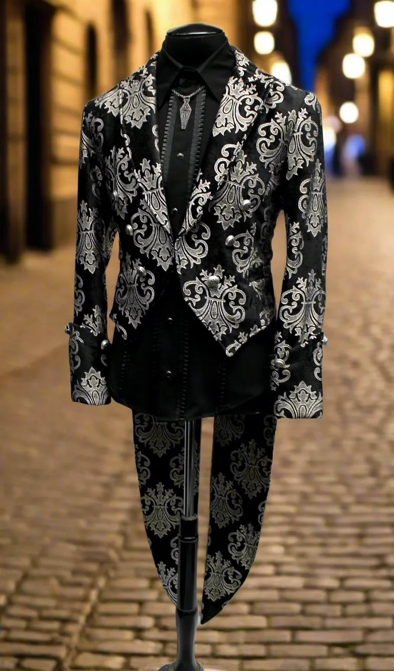 IMPERIAL TAILCOAT - SILVER ON BLACK BROCADE