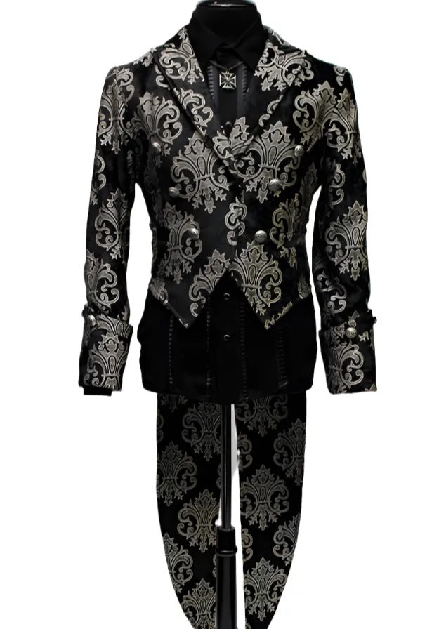 IMPERIAL TAILCOAT - SILVER ON BLACK BROCADE