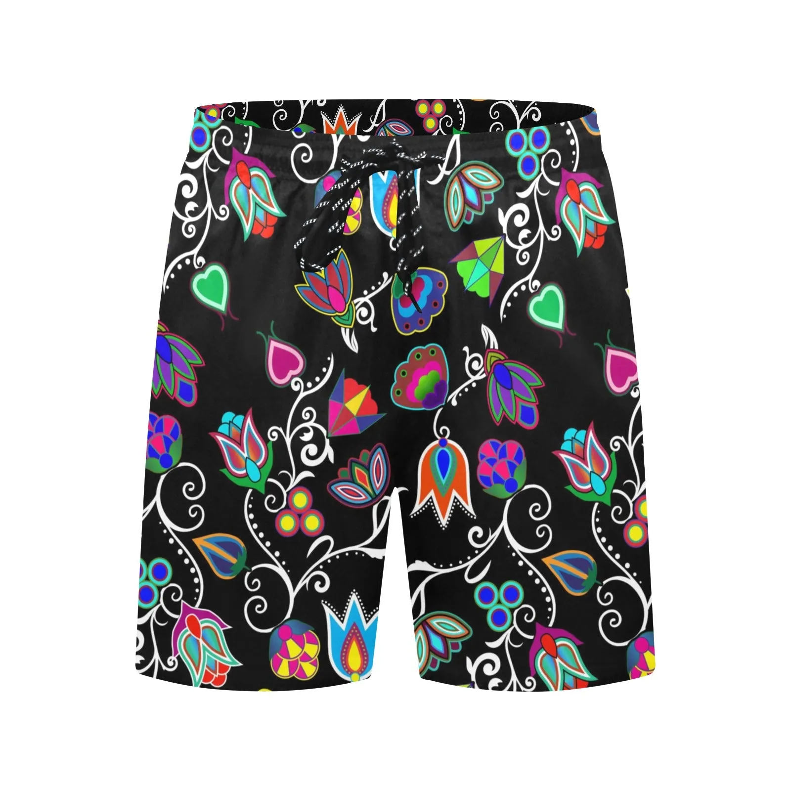 Indigenous Paisley Black Men's Mid-Length Beach Shorts