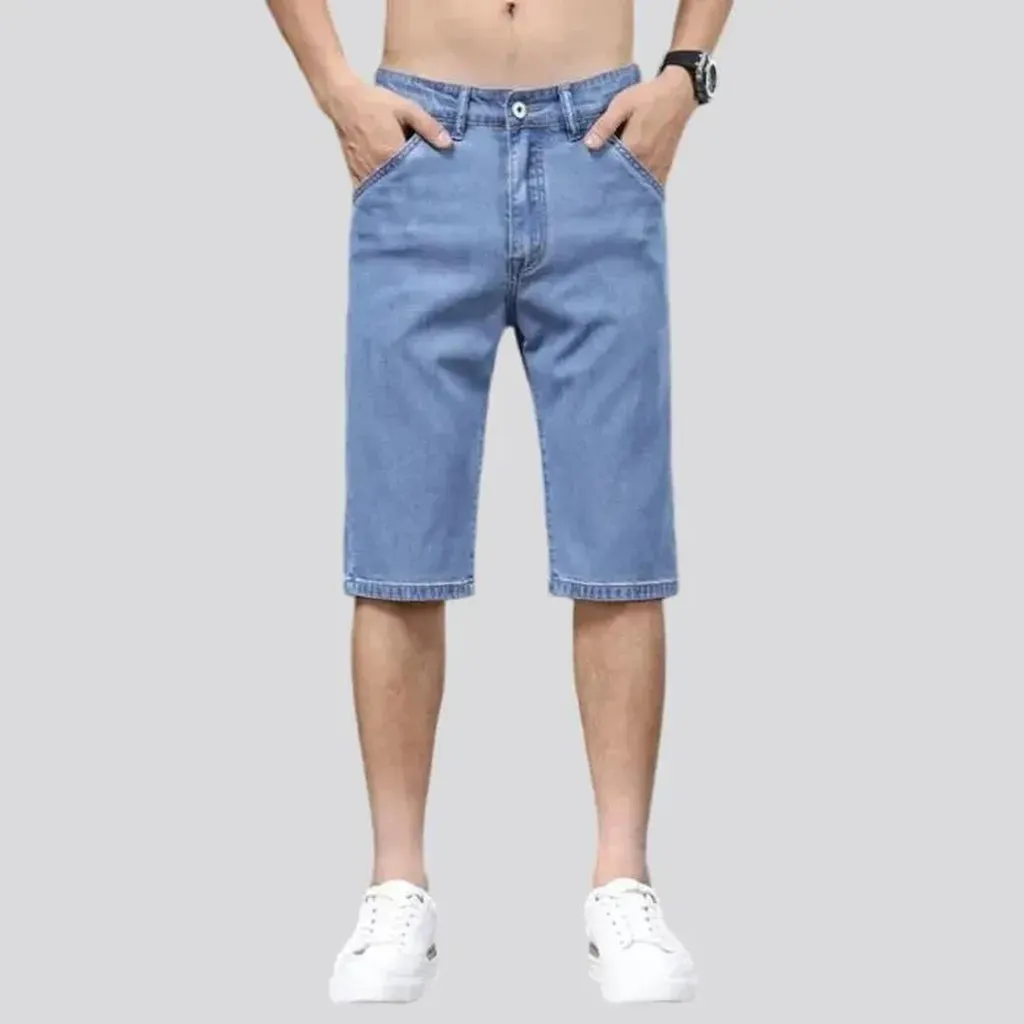 Knee-length mid-waist denim shorts for men