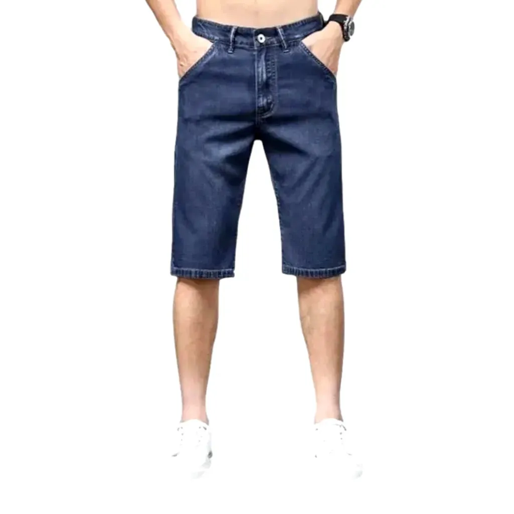 Knee-length mid-waist denim shorts for men