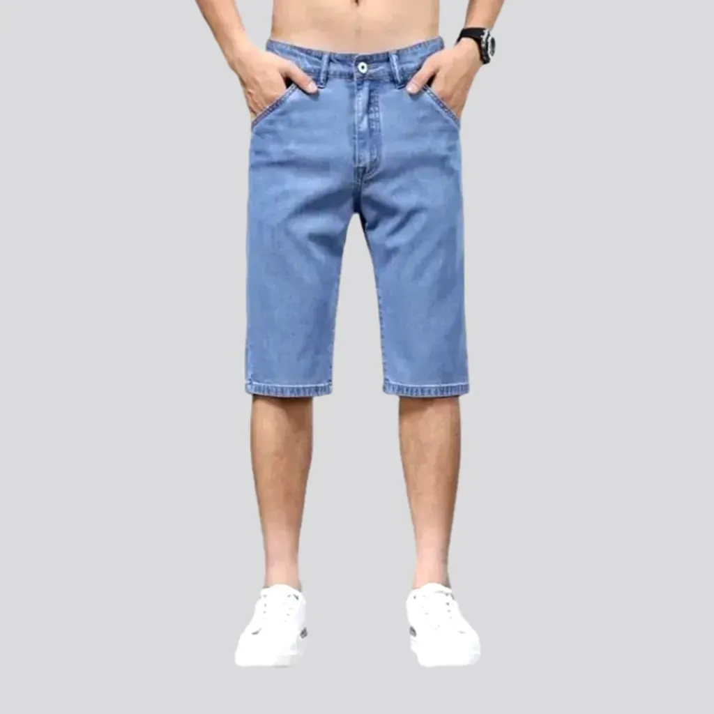 Knee-length mid-waist denim shorts for men