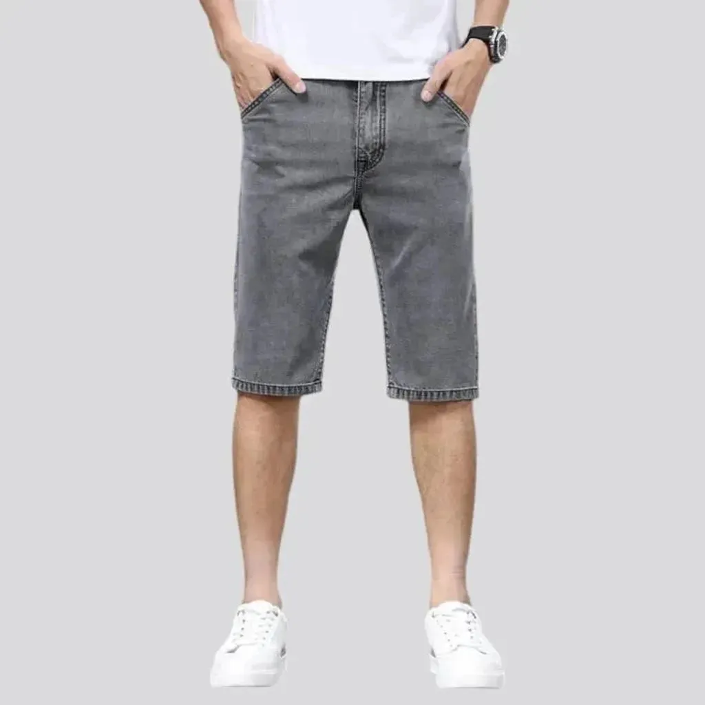 Knee-length mid-waist denim shorts for men