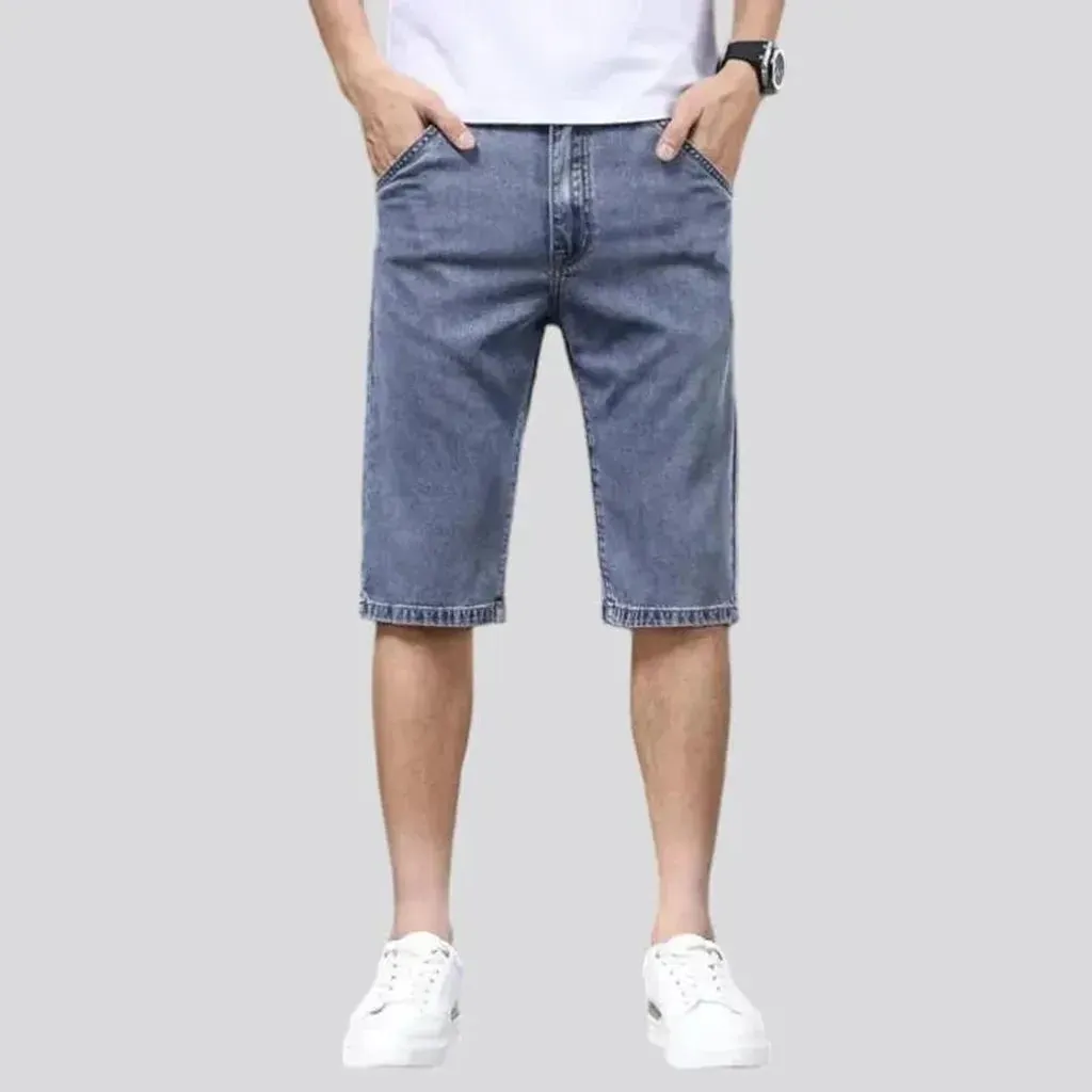 Knee-length mid-waist denim shorts for men