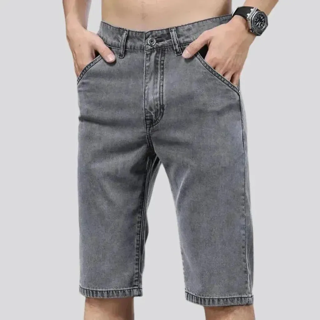 Knee-length mid-waist denim shorts for men