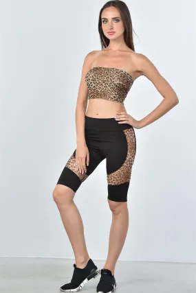 Leopard Mesh Side Knee Length Shorts / 2-2-2