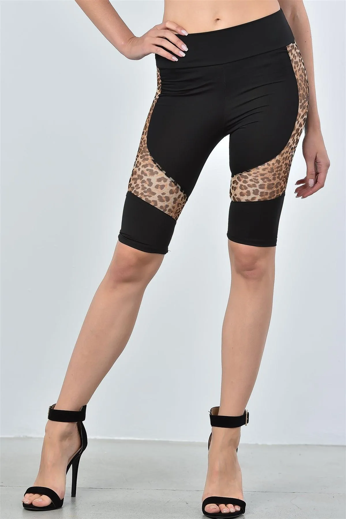 Leopard Mesh Side Knee Length Shorts / 2-2-2