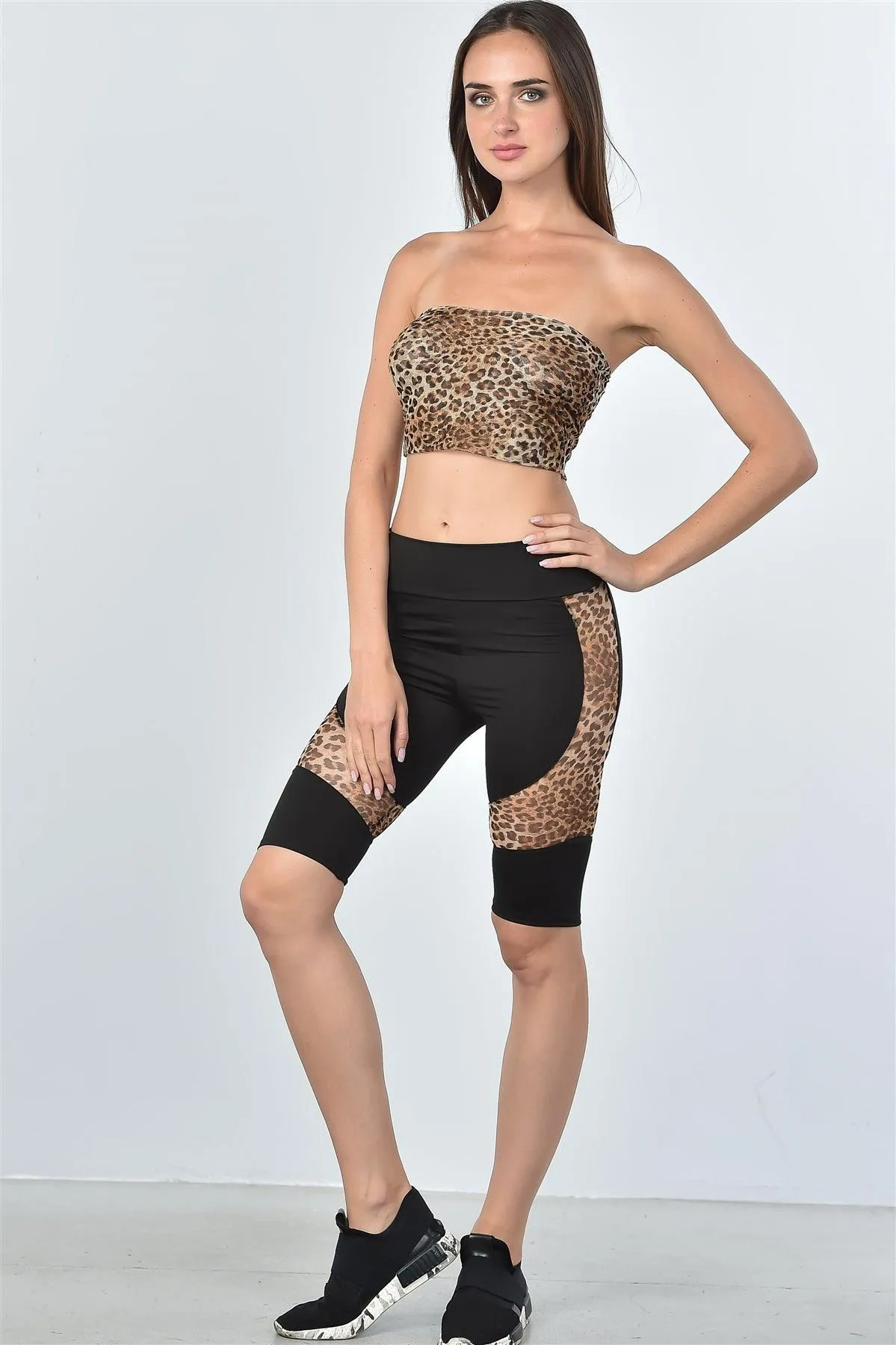 Leopard Mesh Side Knee Length Shorts / 2-2-2