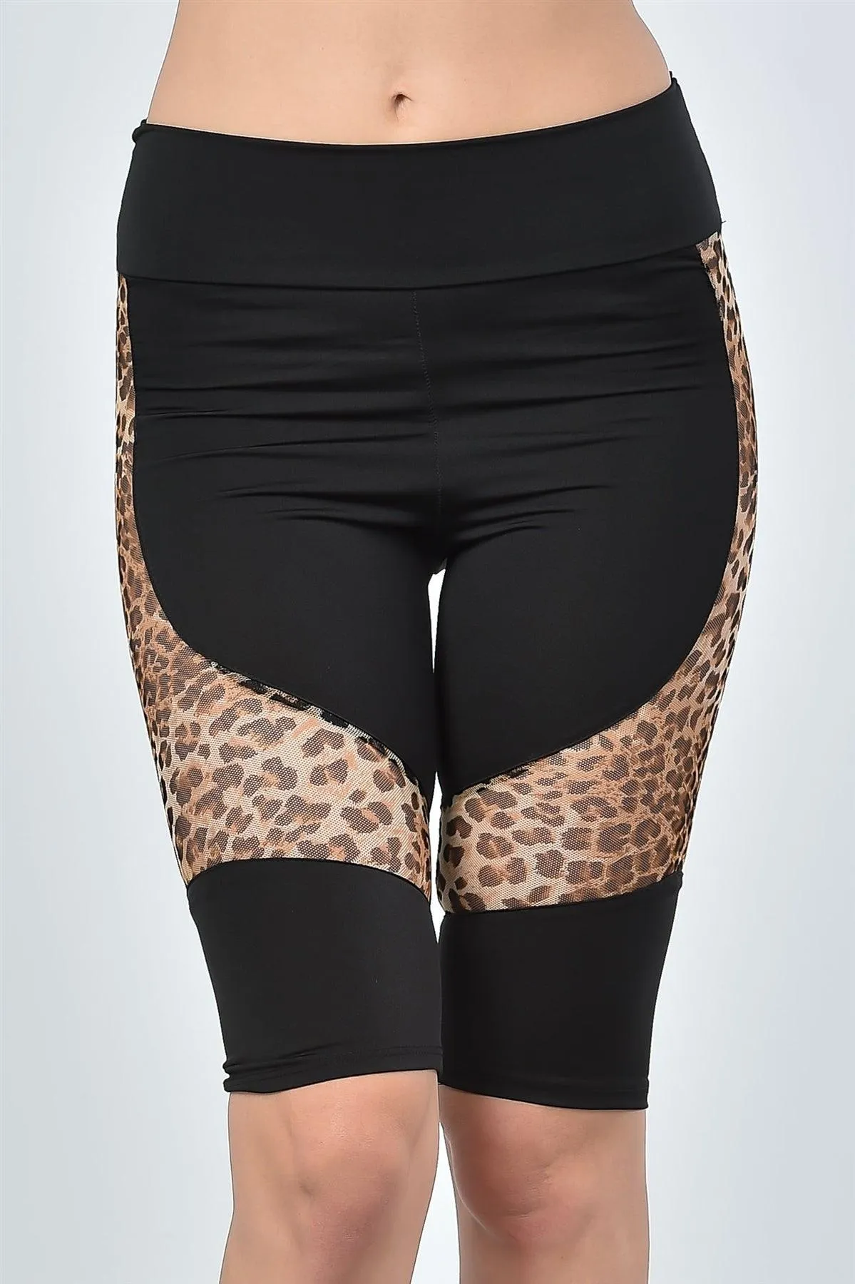 Leopard Mesh Side Knee Length Shorts / 2-2-2