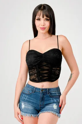 LUXE LACE SEE-THRU CRISSCROSS CONTRAST BUSTIER