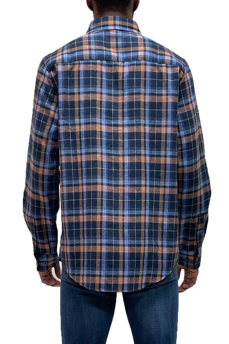 Mens Blue Plaid Flannel Long Sleeve Shirt