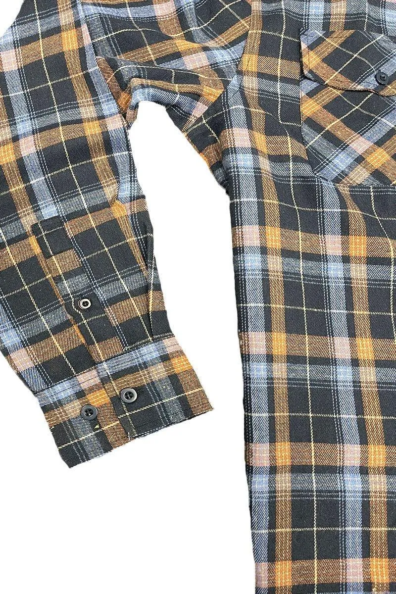 Mens Blue Plaid Flannel Long Sleeve Shirt