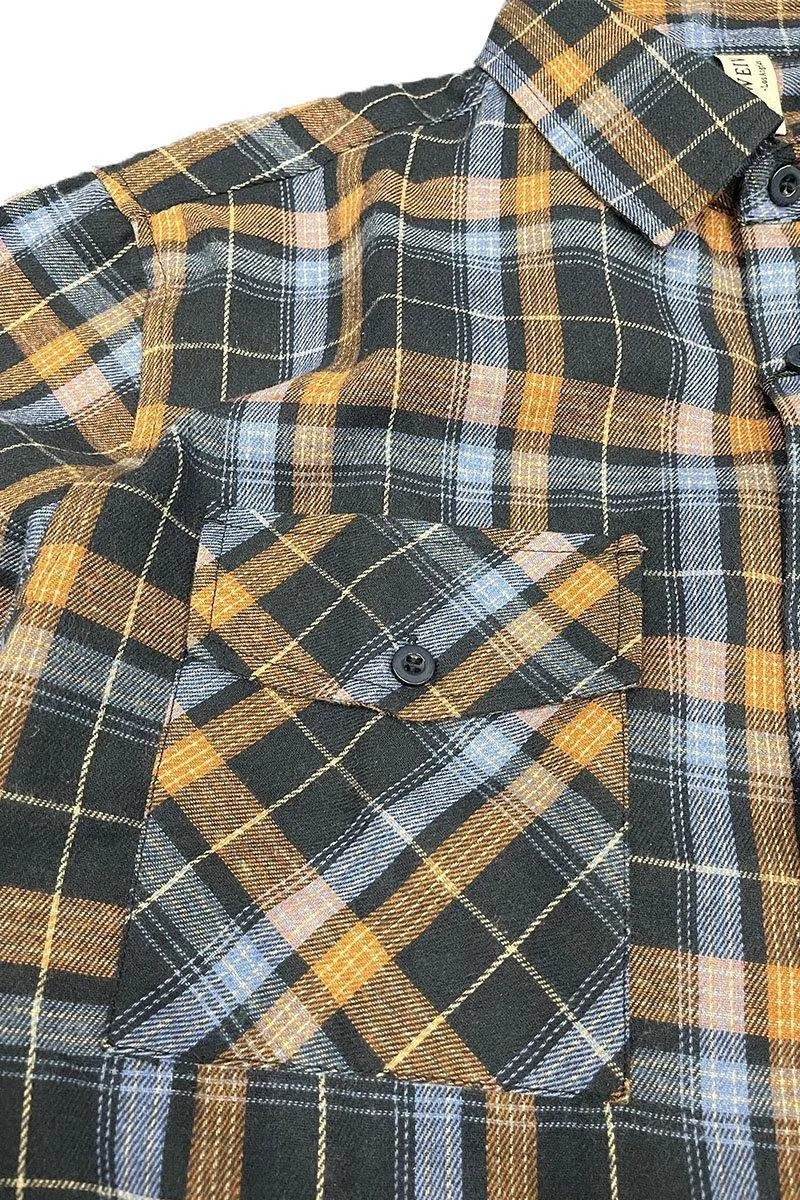 Mens Blue Plaid Flannel Long Sleeve Shirt