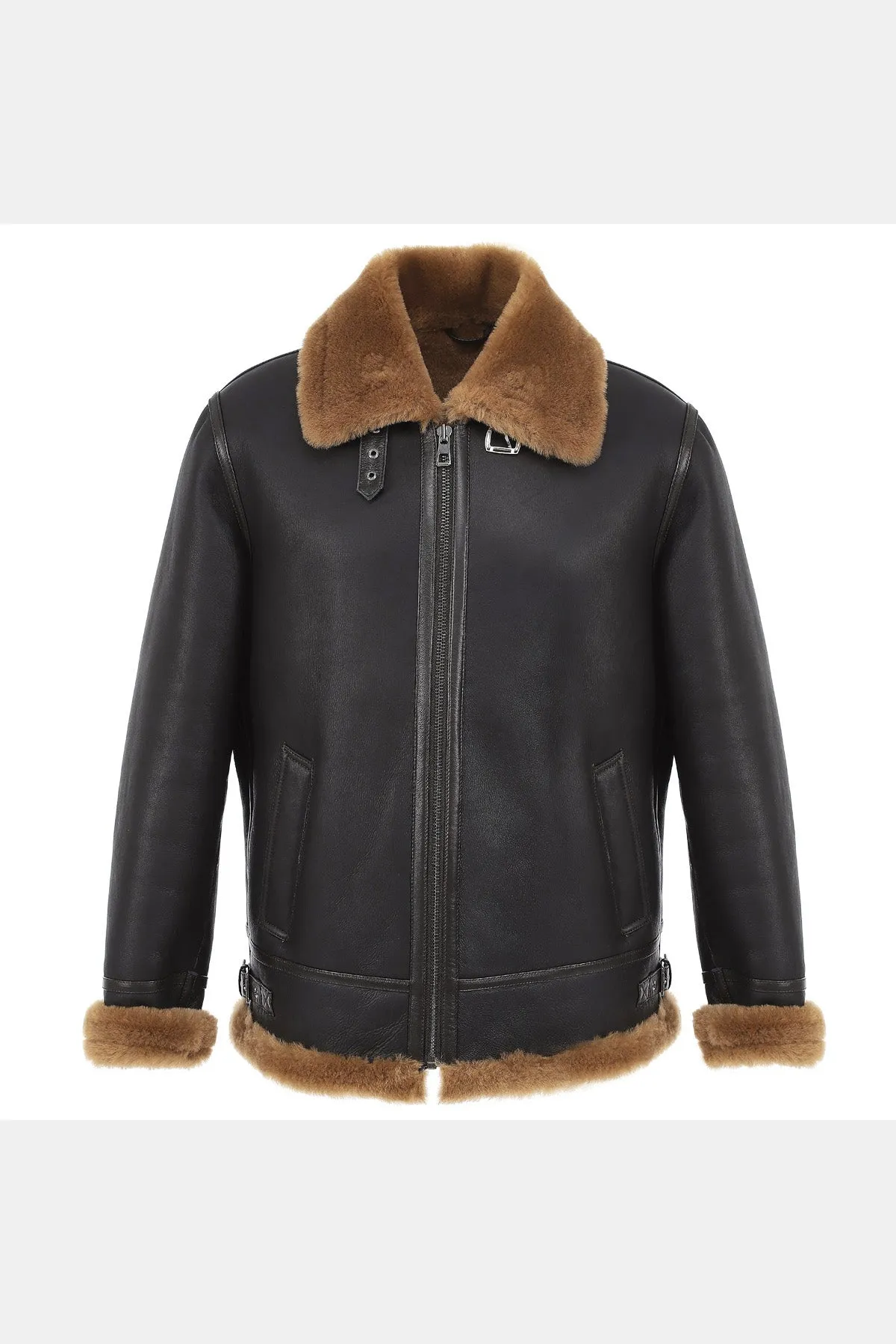 Men's Shearling Aviator Jacket, Silky Brown with Ginger Wool